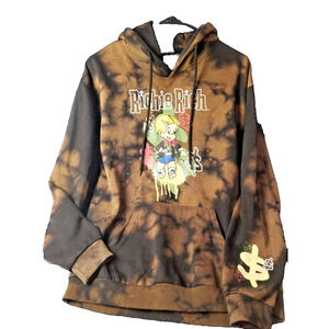 Richie Rich Hoodie Men Med Brown Black Graphic Pullover Tie Dye Drawstring Skate
